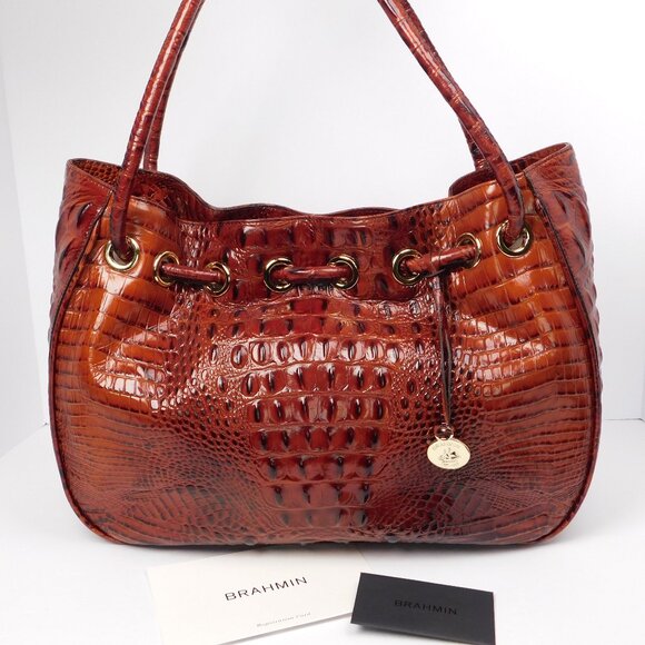 Brahmin Amy Croc Embossed Pecan Hobo/Shoulder Handbag (83125) - Picture 1 of 7